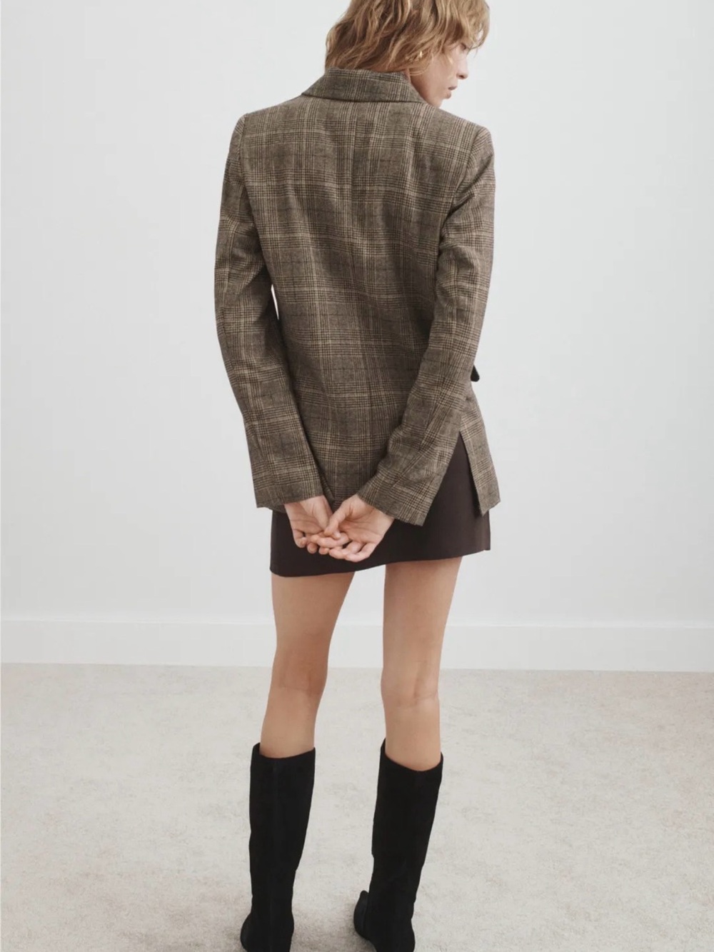 Reformation Double Breasted Glen Plaid Wool Blend Blazer Jacket Size M Brown - Picture 2 of 9